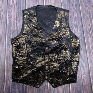 Vest Mens L Black Paisley Velvet 5-Button Belted Tuxedo Waistcoat Formal Wedding